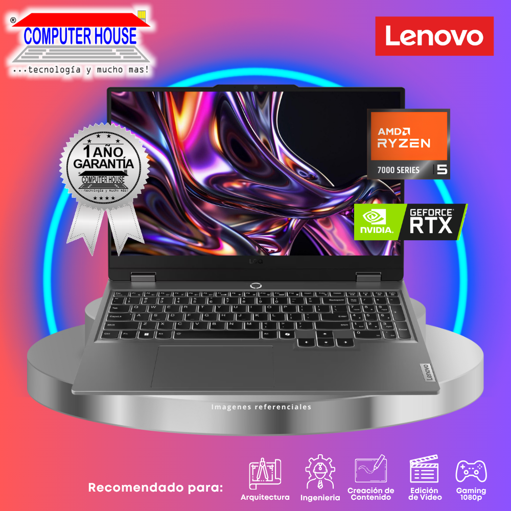 Laptop LENOVO LOQ, Ryzen 5 7235HS, RAM 8GB DDR5, SSD 512GB, Nvidia GeForce RTX3050 6GB, 15.6" FHD 144Hz, Windows 11.