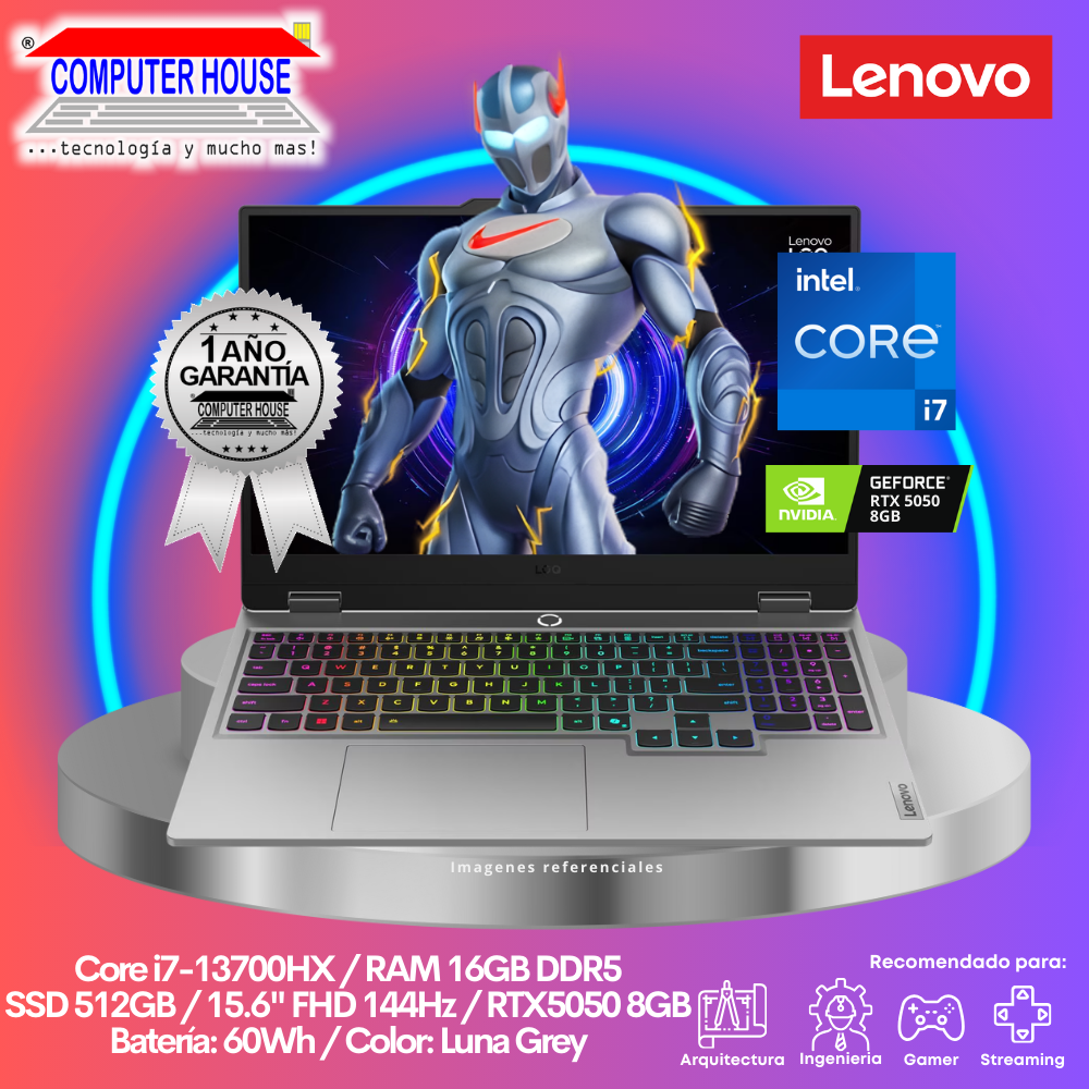 Laptop LENOVO LOQ 15IRX10, Core i7-13700HX, RAM 16GB DDR5, SSD 512GB, RTX5050 8GB, 15.6" FHD 144Hz, FreeDos.