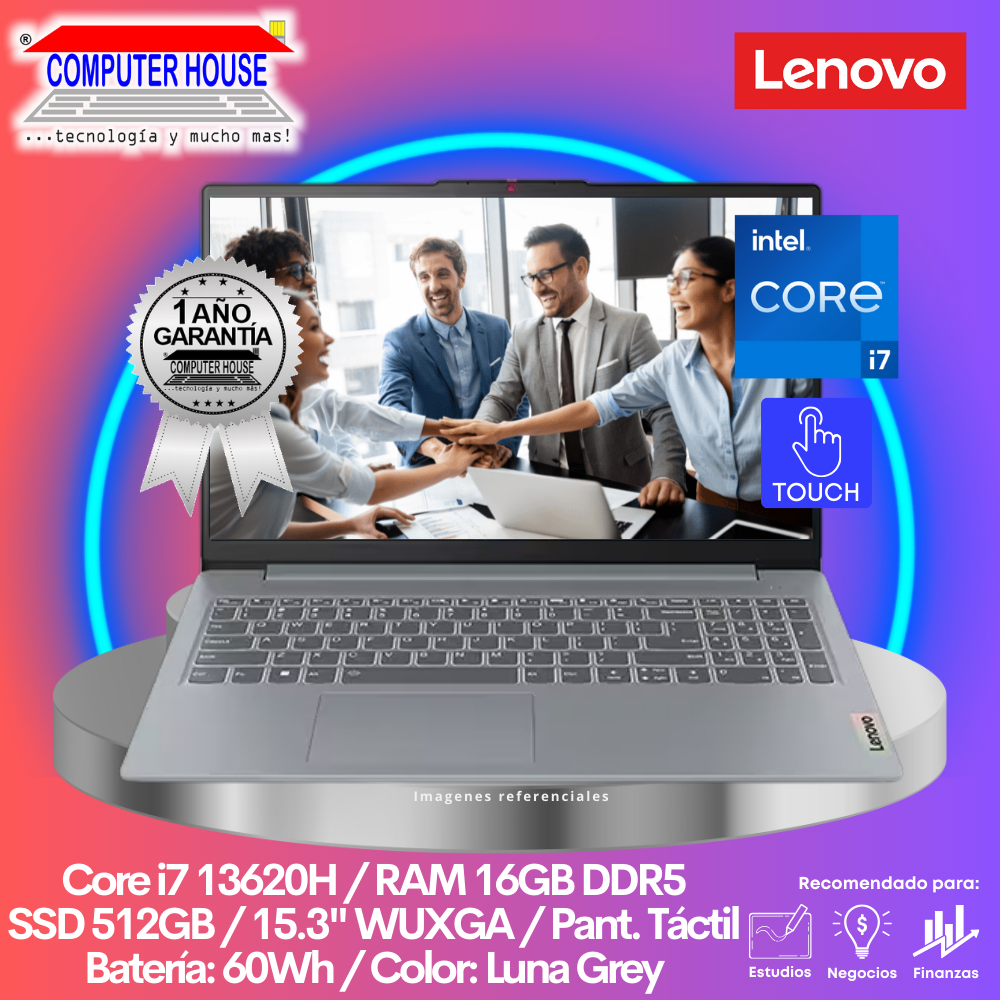 LENOVO IdeaPad Slim 3 Laptop, Core i7-13620H, RAM 16GB DDR5, SSD 512GB, 14" FHD, Windows 11.