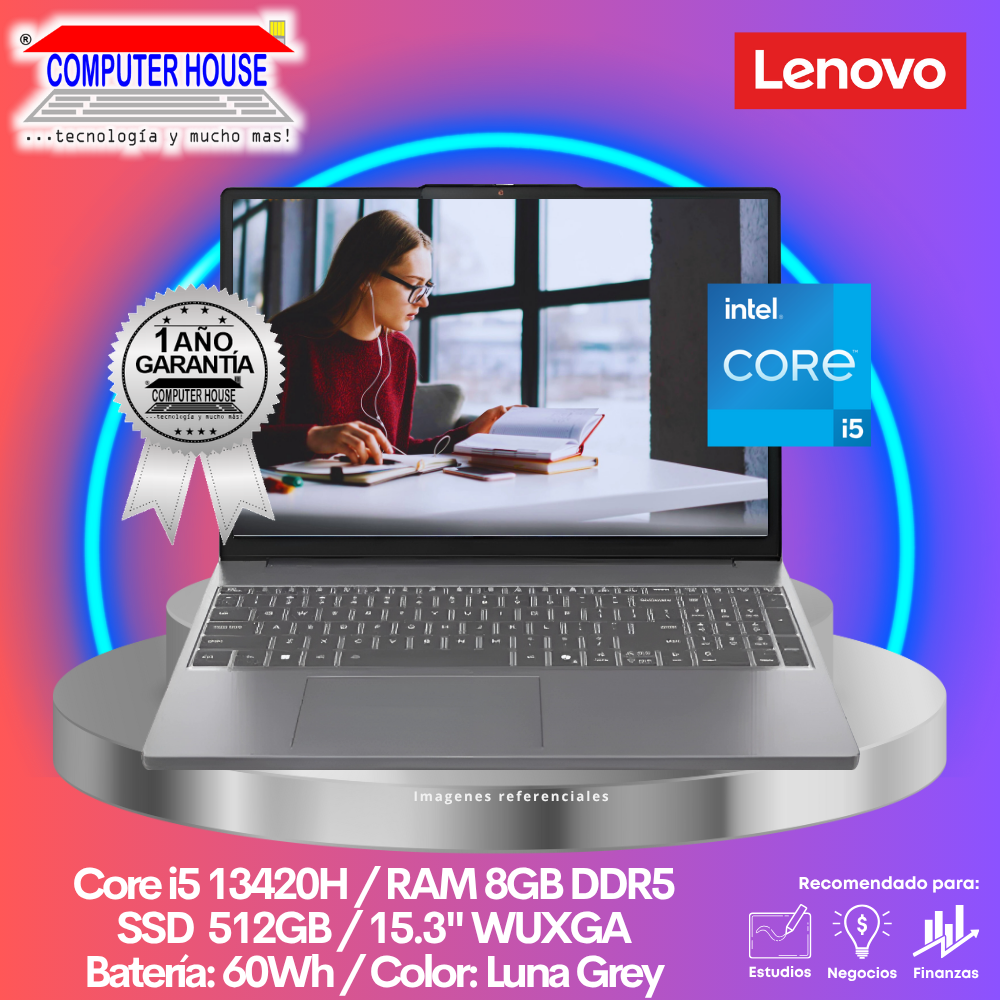 LENOVO IdeaPad Slim 3 Laptop, Core i5-13420H, 8GB DDR5 RAM, 512GB SSD, 15.3" WUXGA, FreeDos.