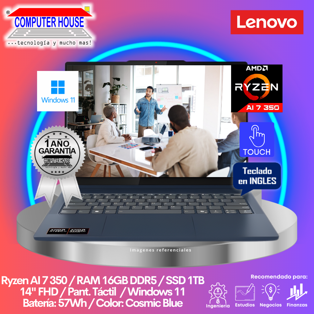 LENOVO Yoga Pro 7 Laptop, Ryzen AI 9 365, RAM 32GB LPDDR5X, 1TB SSD, 14.5" WQXGA+, Windows 11.