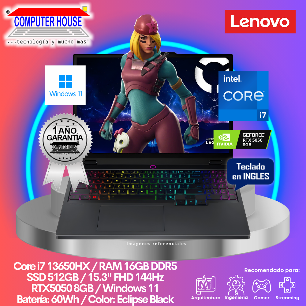 LENOVO LOQ Laptop, Core i7-13650HX, 16GB DDR5 RAM, 1TB SSD, RTX4050 6GB, 15.6" FHD 144Hz, FreeDos.