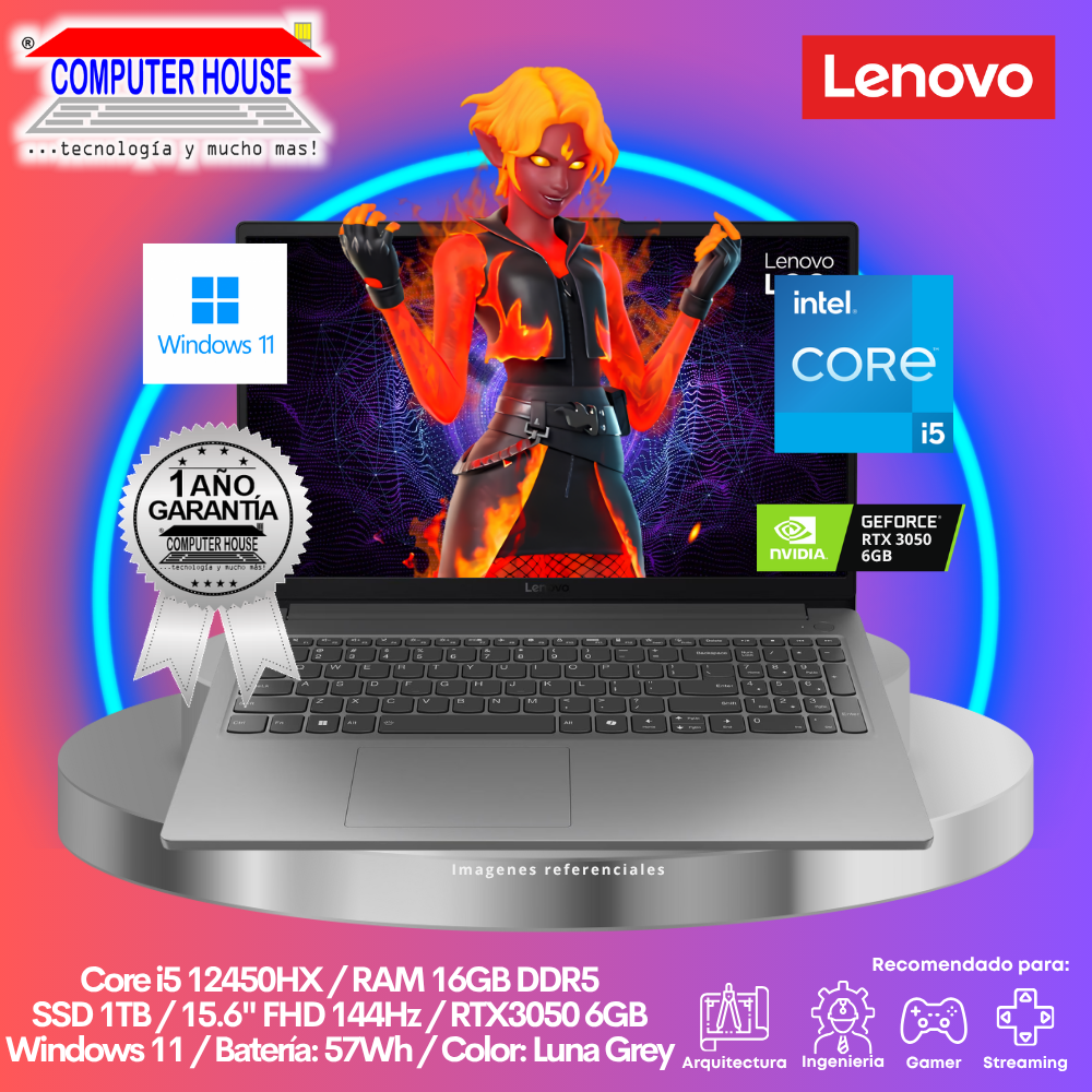 Laptop LENOVO LOQ 15IAX9E, Core i5-12450HX, RAM 16GB DDR5, SSD 1TB, RTX3050 6GB, 15.6" FHD 144Hz, Windows 11.