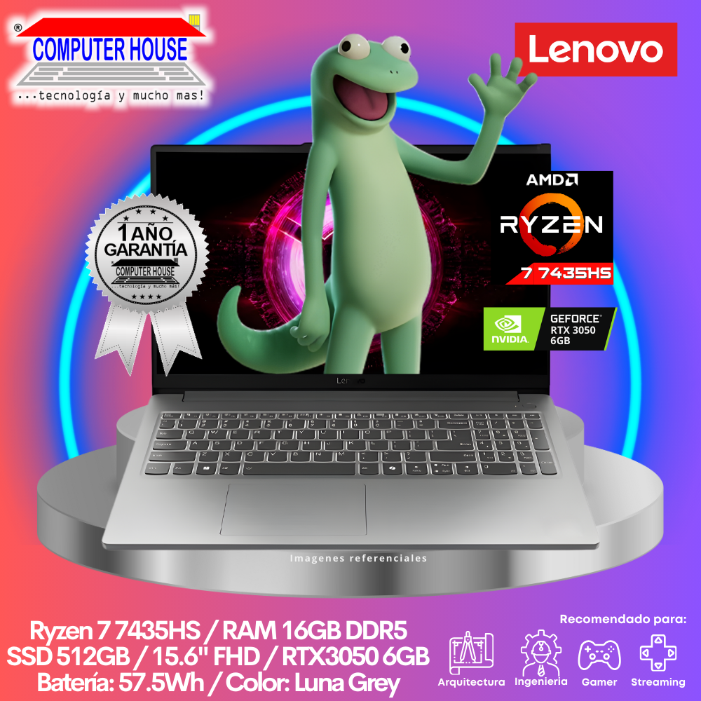 Laptop Lenovo LOQ, Ryzen 7-7735HS, RAM 16GB DDR5, SSD 512GB, RTX3050 6GB, 15.6" FHD 144Hz, FreeDos.