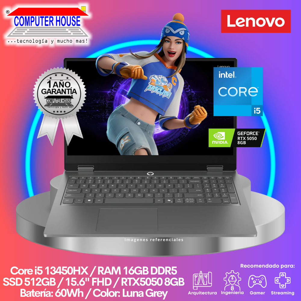 Laptop LENOVO LOQ, Core i5-13450HX, RAM 16GB DDR5, SSD 512GB, RTX5050 8GB, 15.6" FHD, FreeDos.