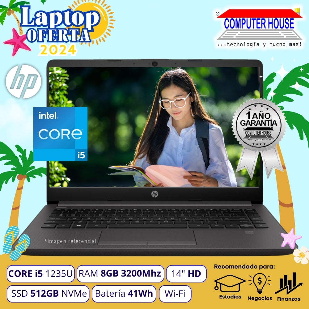 Laptop HP 240 G9, Core i5-1235U, RAM 8GB, SSD 512GB, 14″ HD LED, FreeDos.