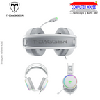 Audífono con micrófono T-DAGGER SONA T-RGH304W, alámbrico, sonido 7.1, con micrófono, conexión USB, RGB - Blanco