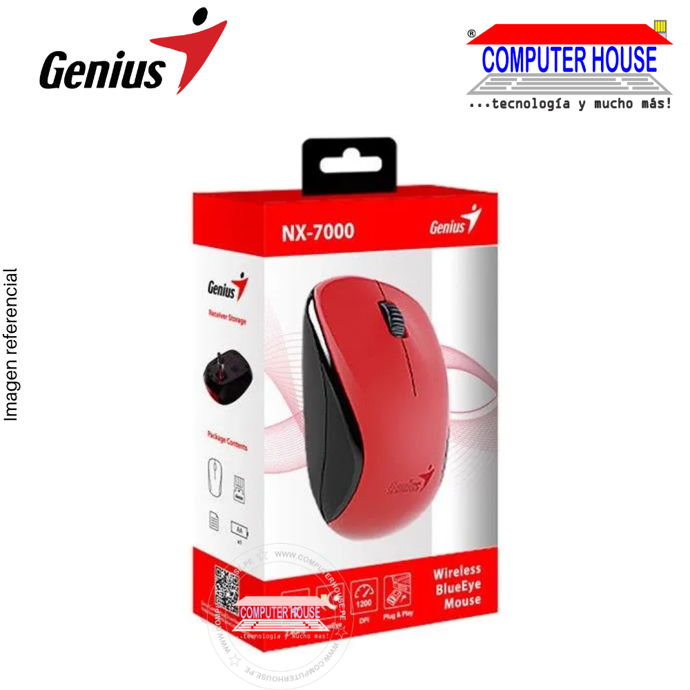 Mouse Inalámbrico GENIUS NX-7000 Rojo, Blueeye, Receptor USB.