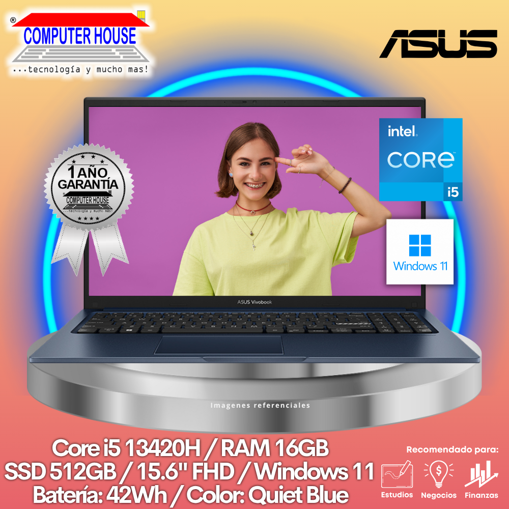 ASUS VivoBook 15 Laptop, Core i5-13420H, 16GB RAM, 512GB SSD, 15.6" FHD, Windows 11.
