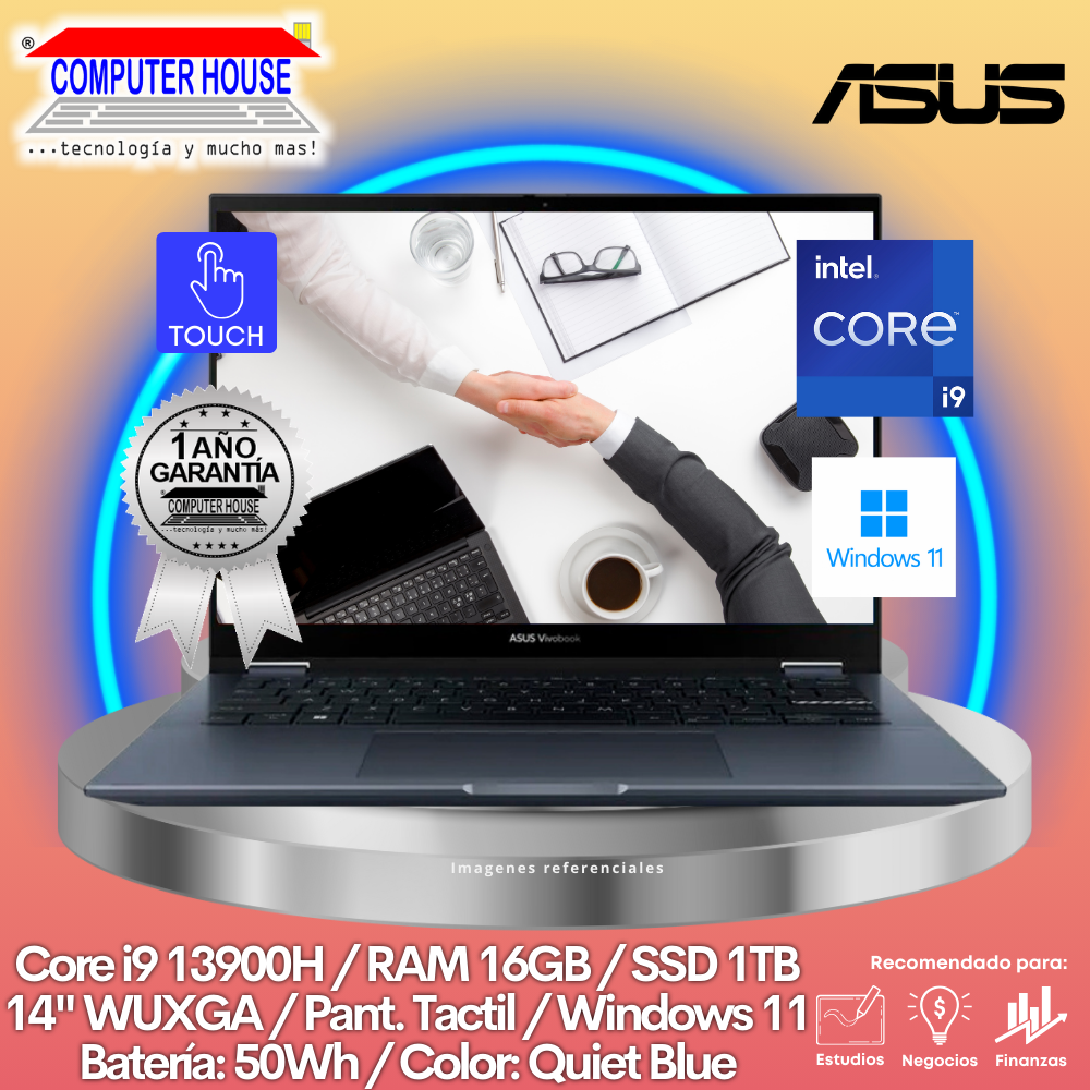 ASUS VIVOBOOK S 14 Flip Laptop, Core i9-13900H, 16GB RAM, 1TB SSD, 14" WUXGA, Touch Screen, Windows 11.