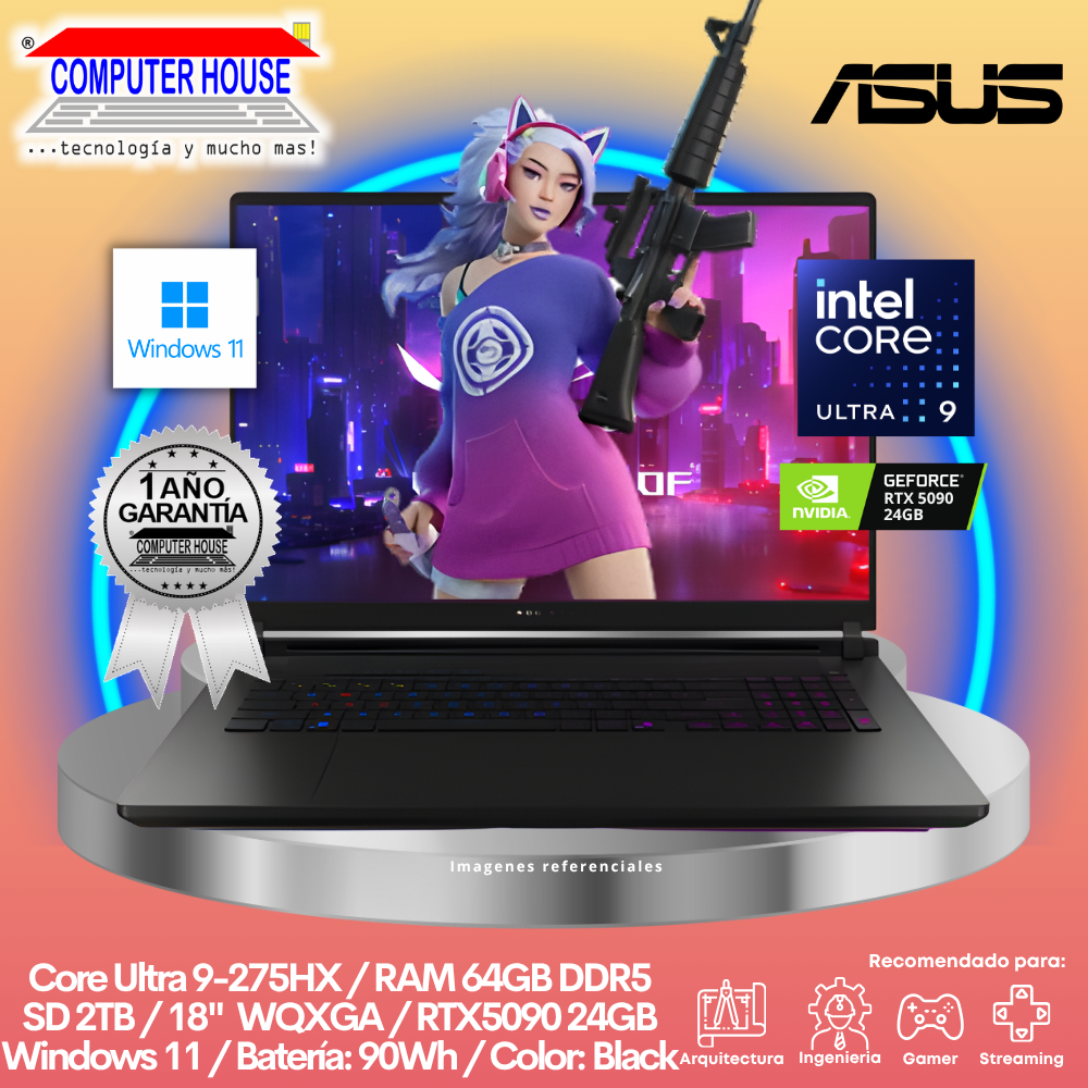 ASUS Rog Strix G18 Laptop, Core Ultra 9-275HX, 32GB DDR5 RAM, 2TB SSD, RTX5080 16GB Video, 18" FHD 240Hz, English Keyboard, Windows 11.