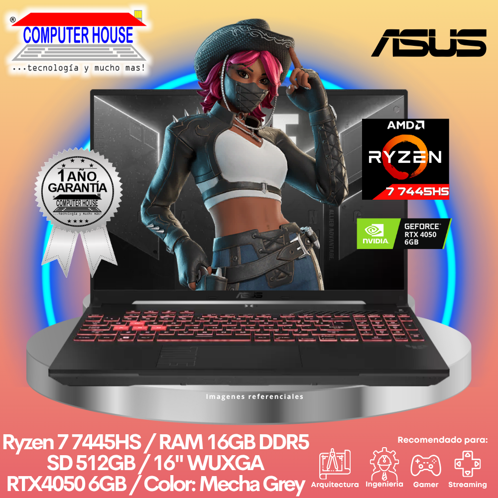 Laptop ASUS Tuf Gaming A16, Ryzen 7-7445HS, RAM 16GB DDR5, SSD 512GB, Video RTX4050 6GB, 16" WUXGA, FreeDos.