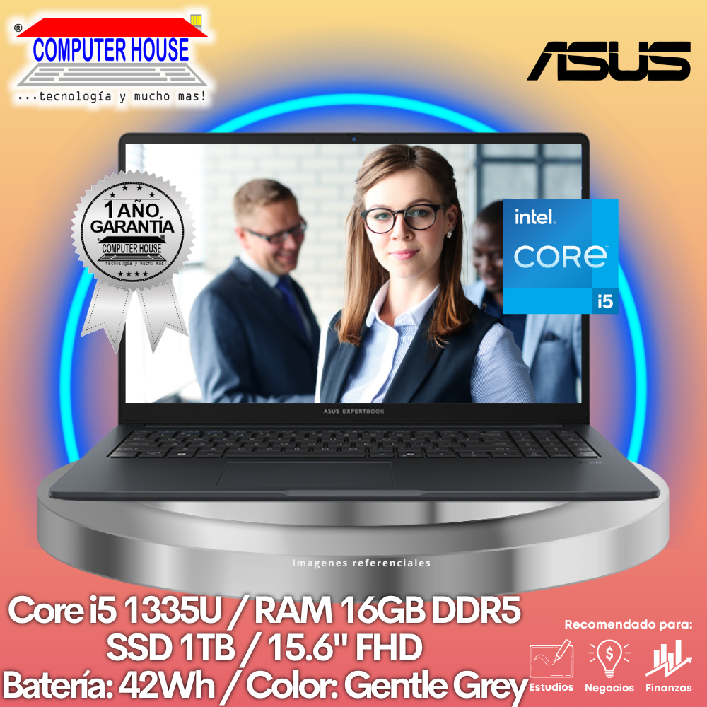 ASUS B1503CVA Laptop, Core i5-1335U, 16GB DDR5 RAM, 1TB SSD, 15.6" FHD, FreeDos.