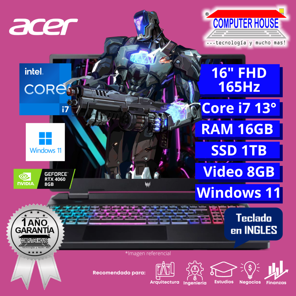 Laptop ACER Predator Helios 300, Core i7-13700HX, RAM 16GB DDR5, SSD 1TB, Video RTX4060 8GB, 16