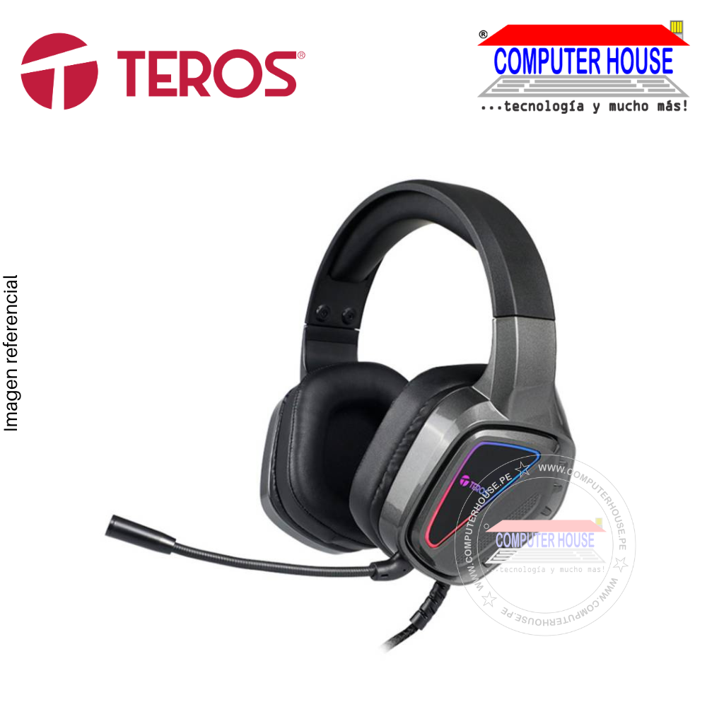 Headphones with microphone, Teros 8171N, RGB illuminated, 3.5mm + USB.
