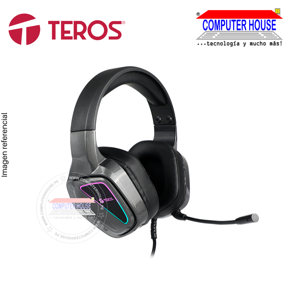Headphones with microphone, Teros 8171N, RGB illuminated, 3.5mm + USB.