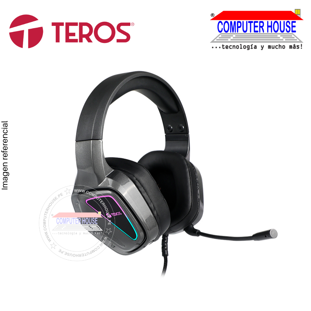 Audífonos TEROS TE-8171N, con micrófono, iluminado RGB, USB.