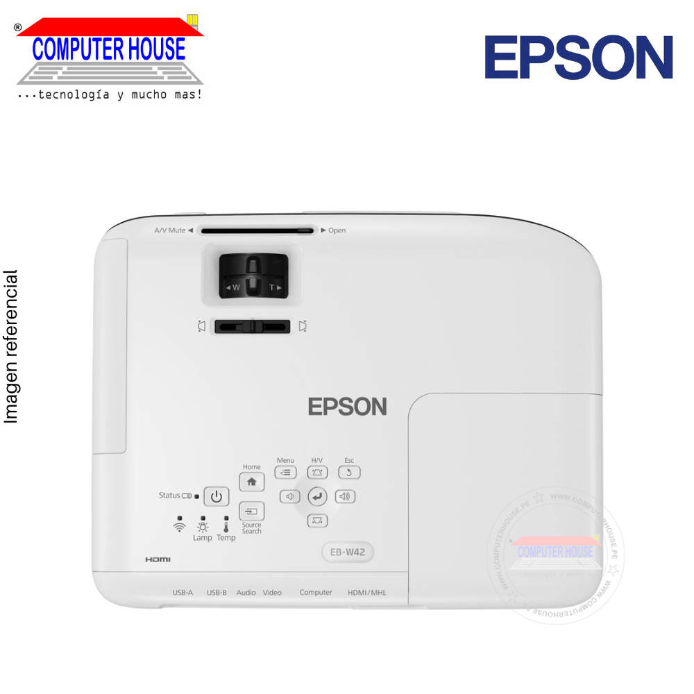 EPSON PowerLite W52+ Projector, 4000 Lumens, 1280x800, WXGA 3LCD, HDMI/VGA, Monaural Speaker: 2W x 1. 