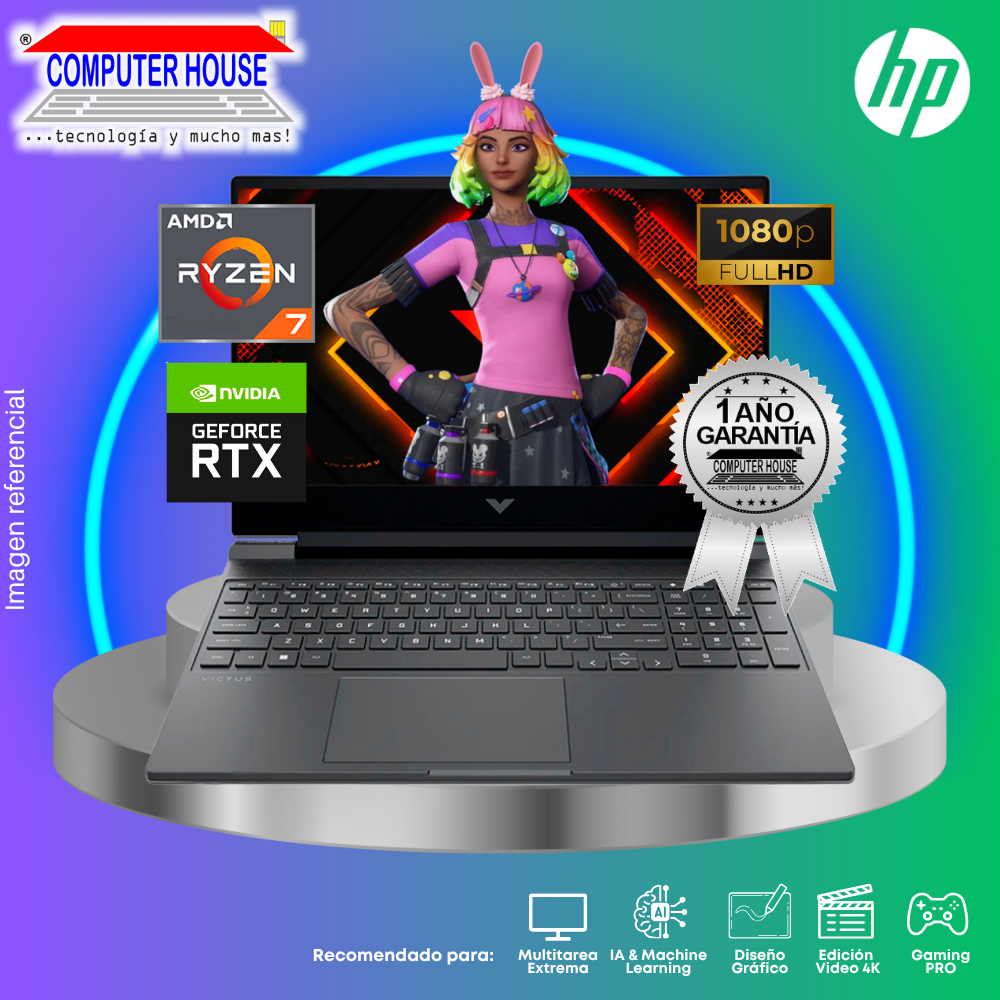 Laptop HP Victus 15-FB3019LA, Ryzen 7 7445HS, RAM 8GB DDR5, SSD 512GB, Video RTX3050 6GB, 15.6" FHD, FreeDos.