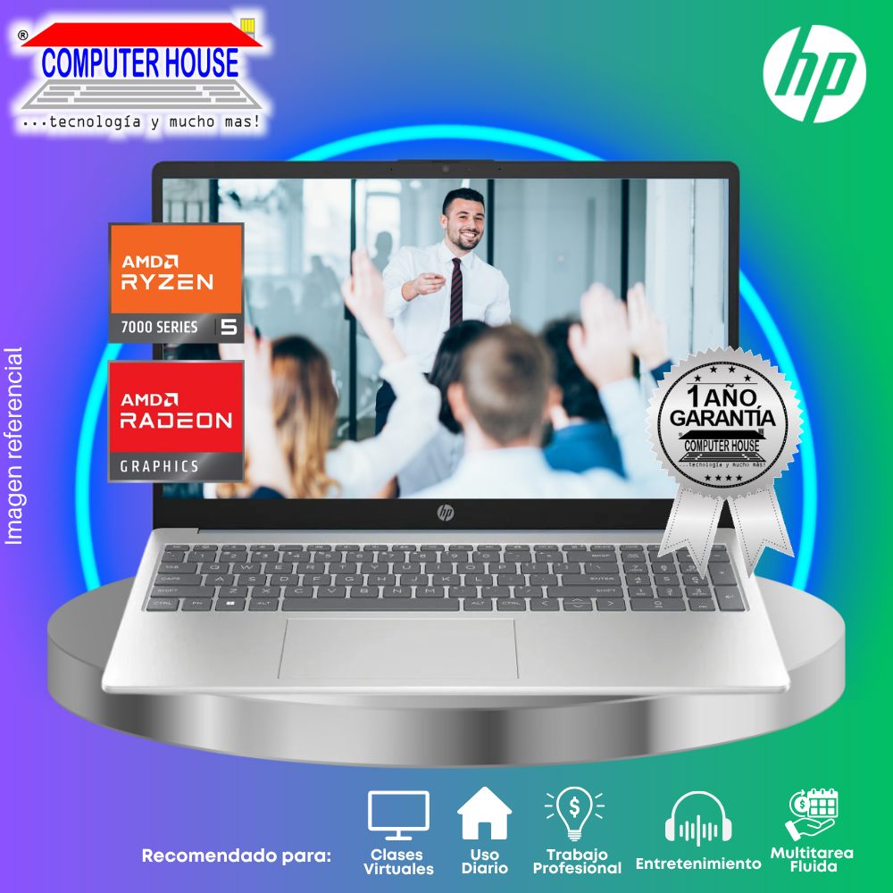 Laptop HP 15-FC0256LA, Ryzen 5-7520U, RAM 16GB, SSD 512GB, 15.6" FHD, Color celeste, FreeDos.