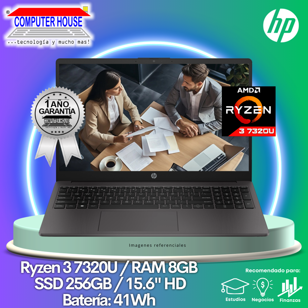 Laptop HP 255 G10, Ryzen 3-7320U, RAM 8GB, SSD 256GB, 15.6″ HD, FreeDos.