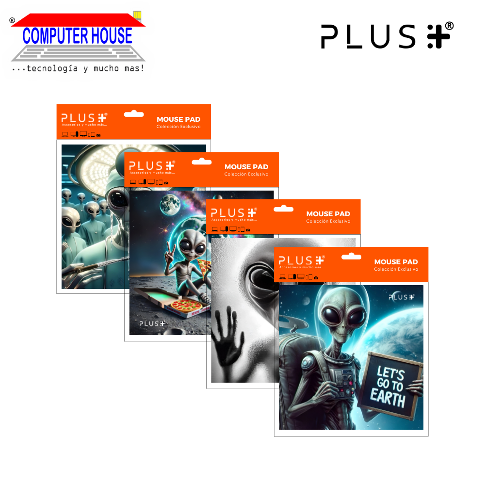 Pad Mouse Premium PLUS, colección Alien , antideslizante, superficie de tela, 20x20x0.5cm, diseño variado.