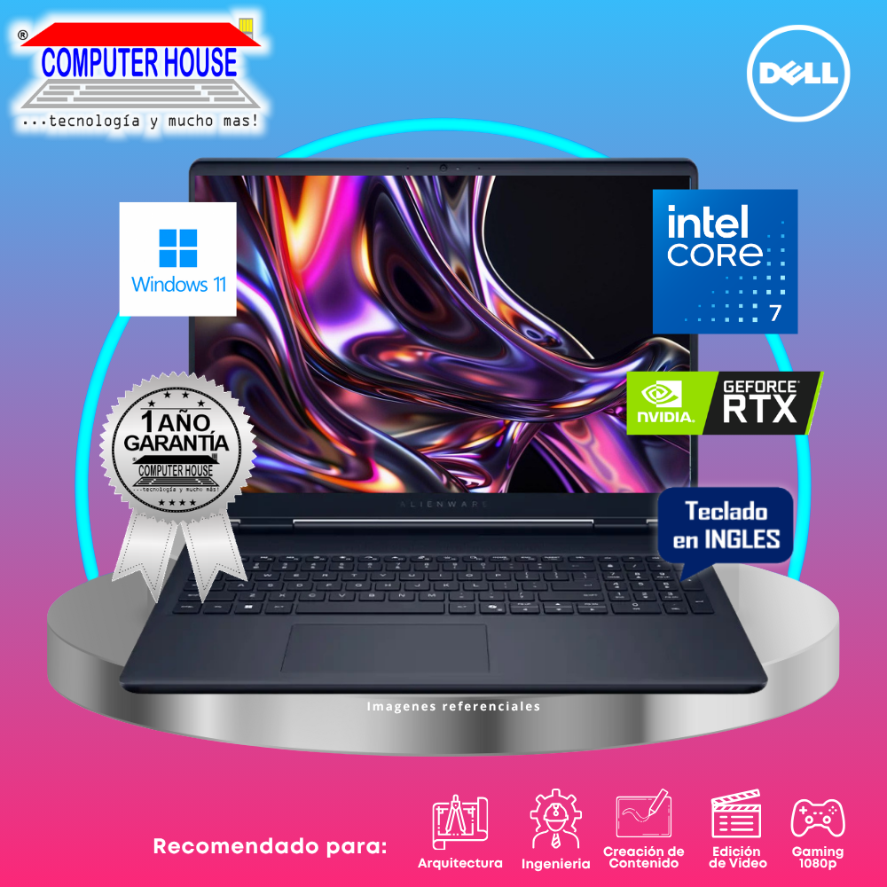 DELL Alienware 16 Aurora Laptop, Core 7-240H, 16GB DDR5 RAM, 1TB SSD, RTX5060 8GB Video, 16" FHD 120Hz, English Keyboard, Windows 11.