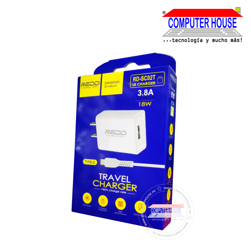 Cell phone charger Type C connection 3.8A 18W 1 meter. 