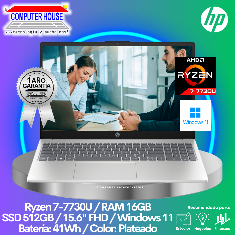 Laptop HP 15-FC0035LA, Ryzen 7-7730U, RAM 16GB, SSD 512GB, 15.6″ FHD, Windows 11.