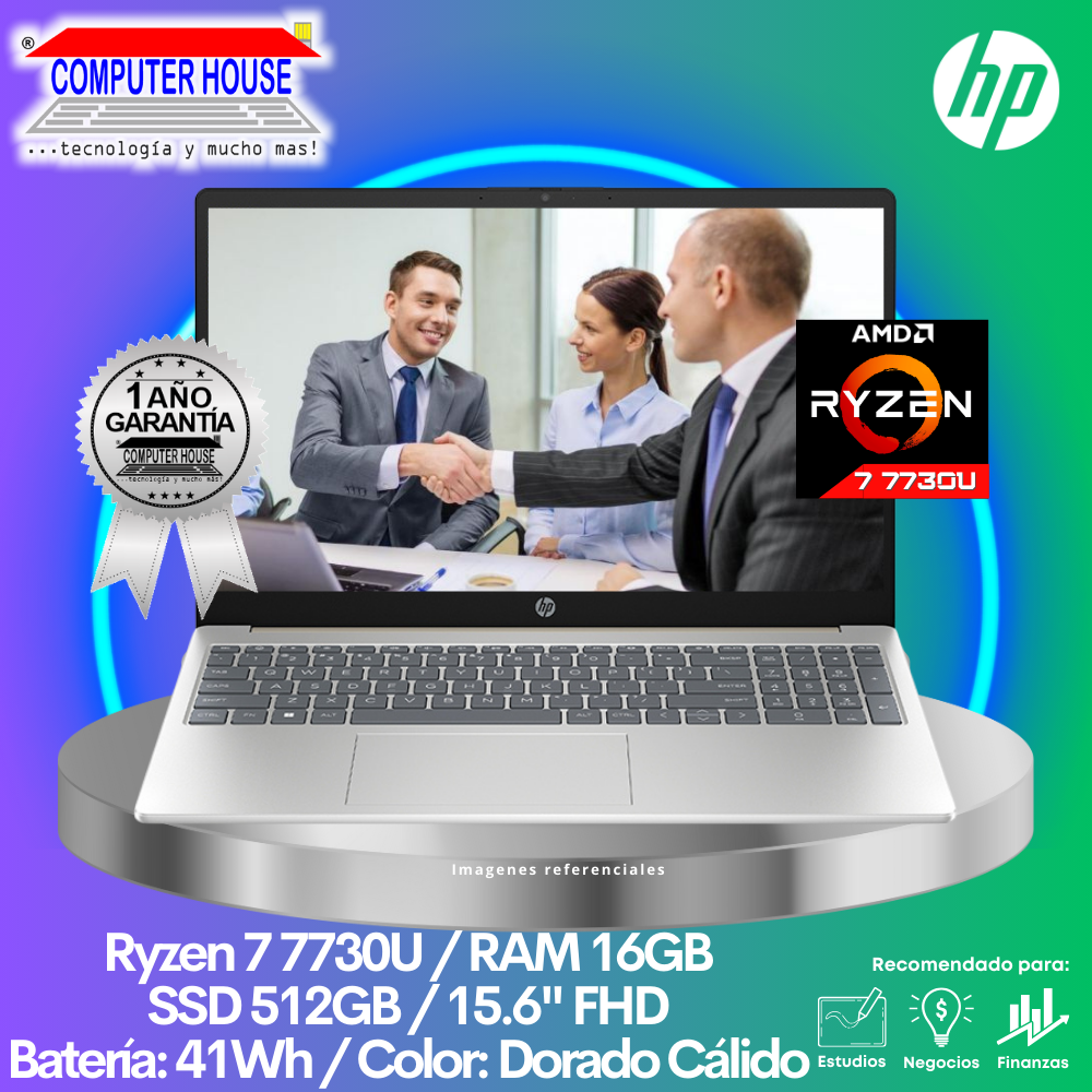 Laptop HP 15-FC0275LA, Ryzen 7-7730U, RAM 16GB, SSD 512GB, 15.6" FHD, FreeDos.