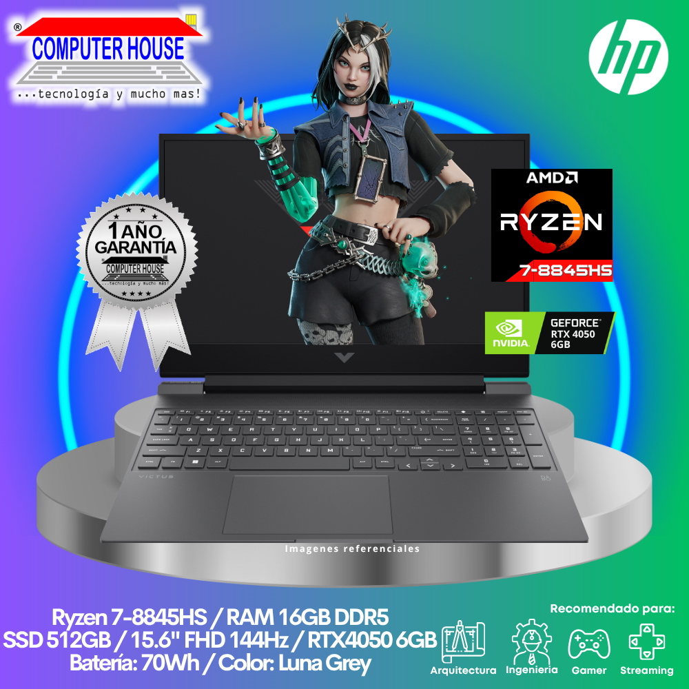 Laptop HP 15-fb3013la, Ryzen 7-8845HS, RAM 16GB DDR5, SSD 512GB, RTX4050 6GB, 15.6" FHD 144Hz, FreeDos.