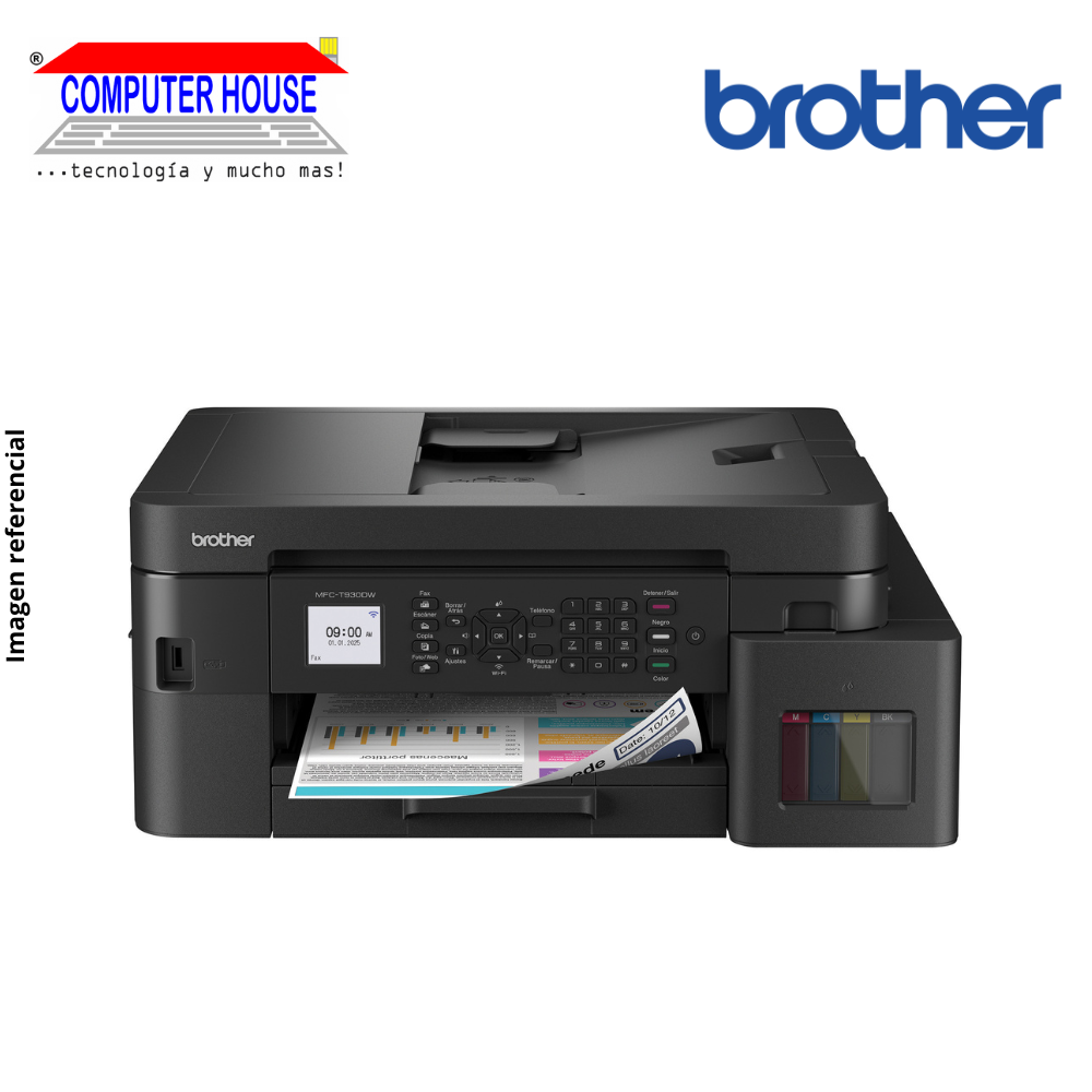 Impresora de tanque de tinta BROTHER DCP-T930W, A4, Multifuncional (imprime, copia y escanea), USB/Wi-Fi/LAN/Duplex/ADF.