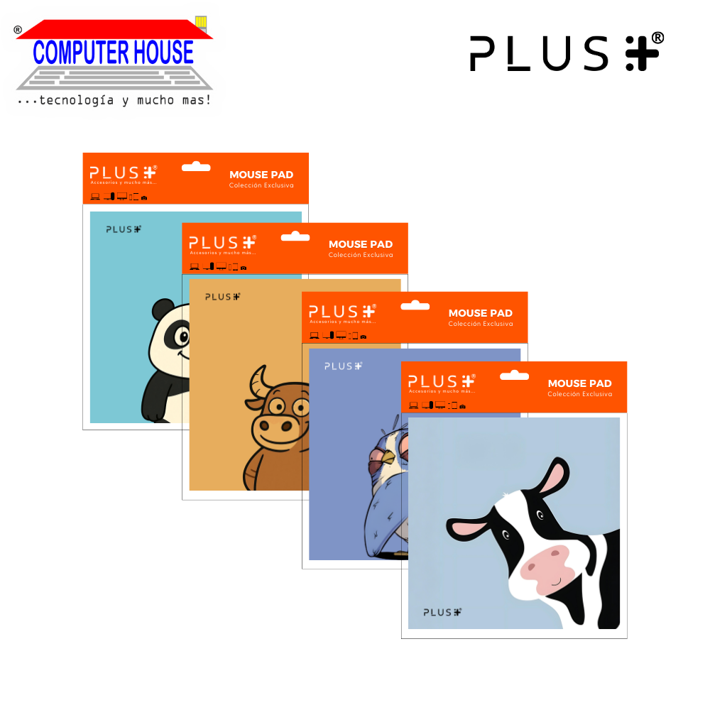 Pad Mouse Premium PLUS, colección Mascotas , antideslizante, superficie de tela, 20x20x0.5cm, diseño variado.