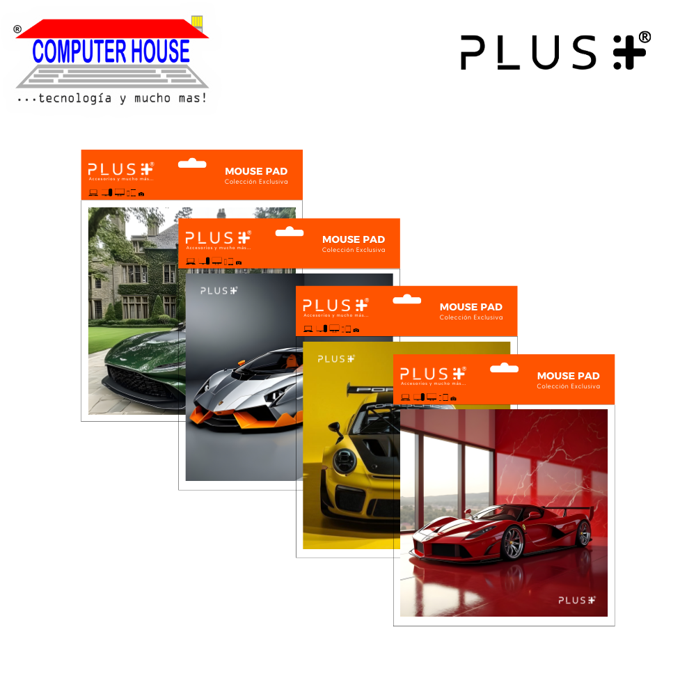 Pad Mouse Premium PLUS, colección Carros , antideslizante, superficie de tela, 20x20x0.5cm, diseño variado.