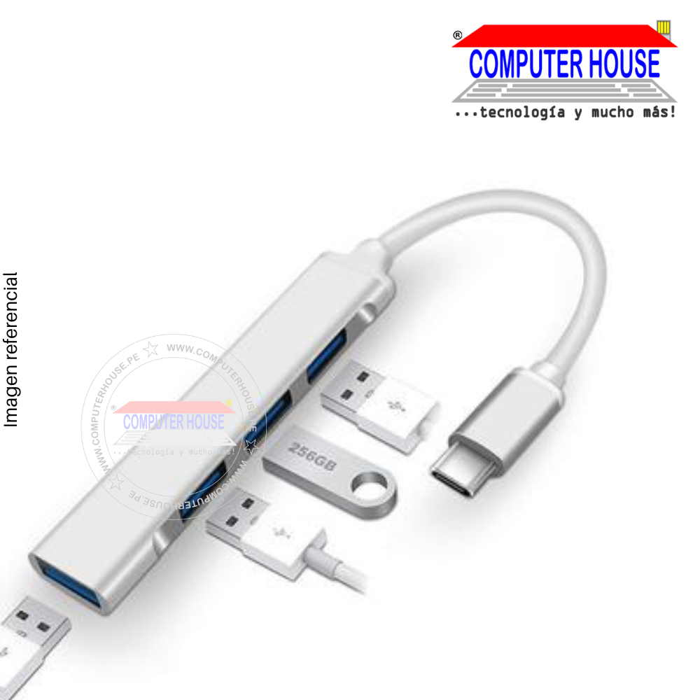 Hochi 4-in-1 USB Hub Type-C 3.0 Extension - Silver