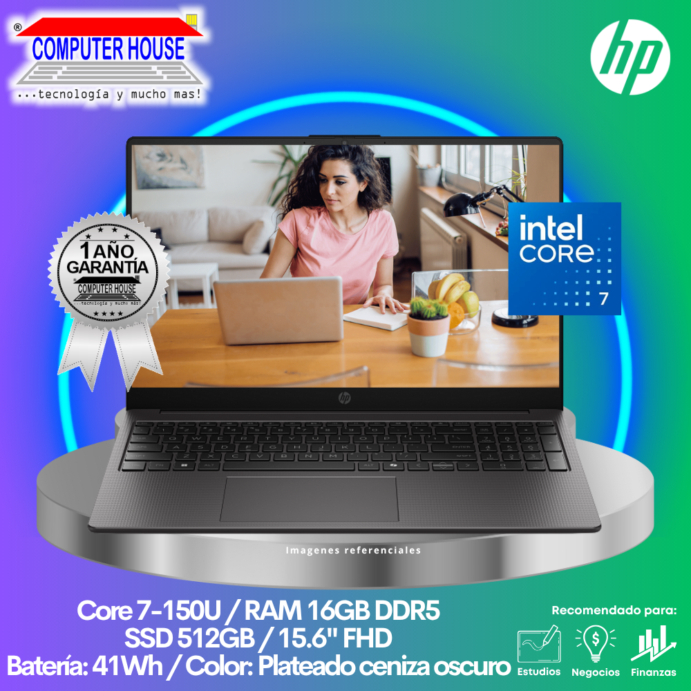 Laptop HP 255 G10, Core 7-150U, RAM 16GB DDR5, SSD 512GB, 15.6" FHD, FreeDos.