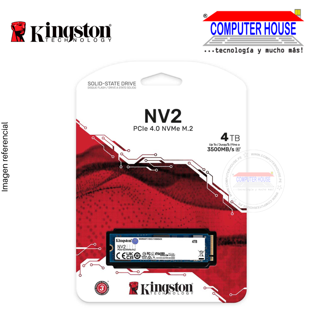 Disco Sólido 4TB KINGSTON M.2 NVMe PCIe NV2 (lectura 3500 MB/s, escritura 2800 MB/s, MAXIMO)