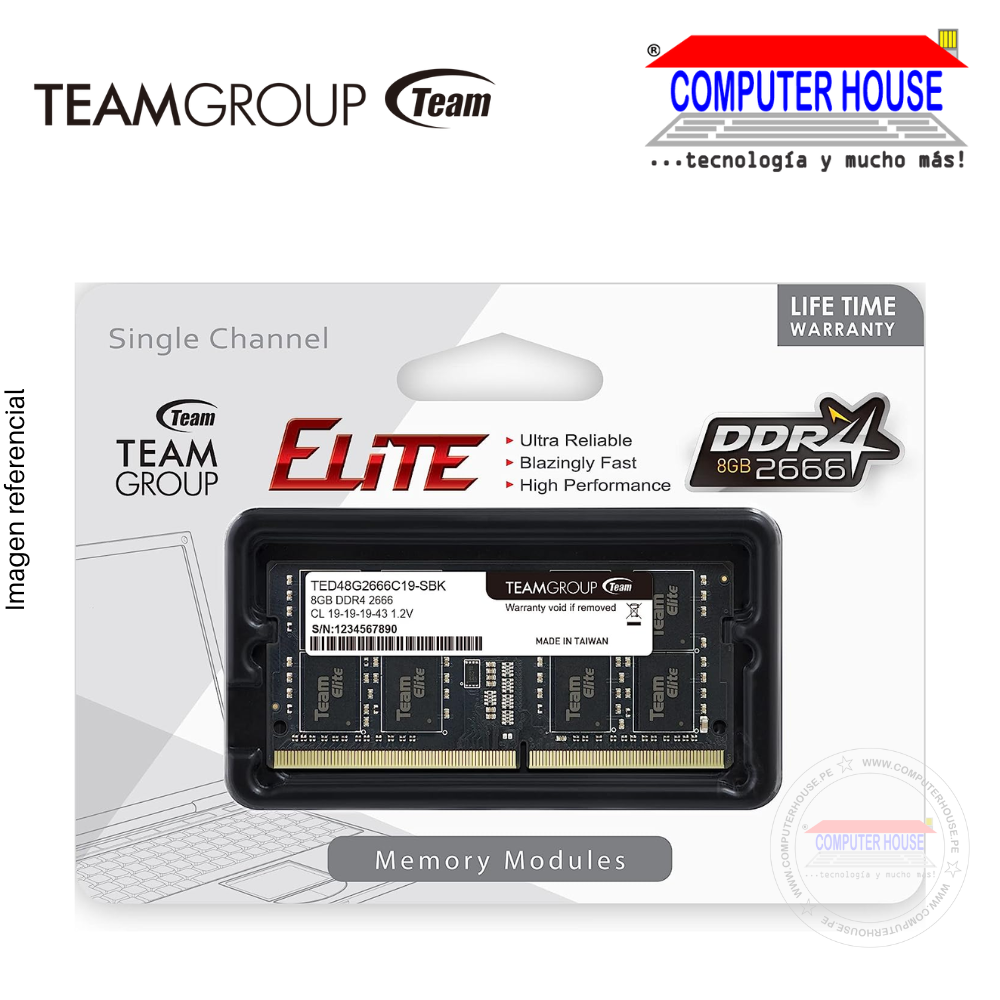 Memoria RAM DDR4 SODIMM TeamGroup 8GB, 2666Mhz.