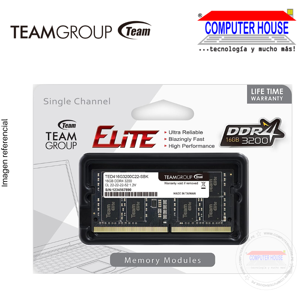 DDR4 SODIMM RAM Memory TeamGroup 16GB, 3200Mhz.