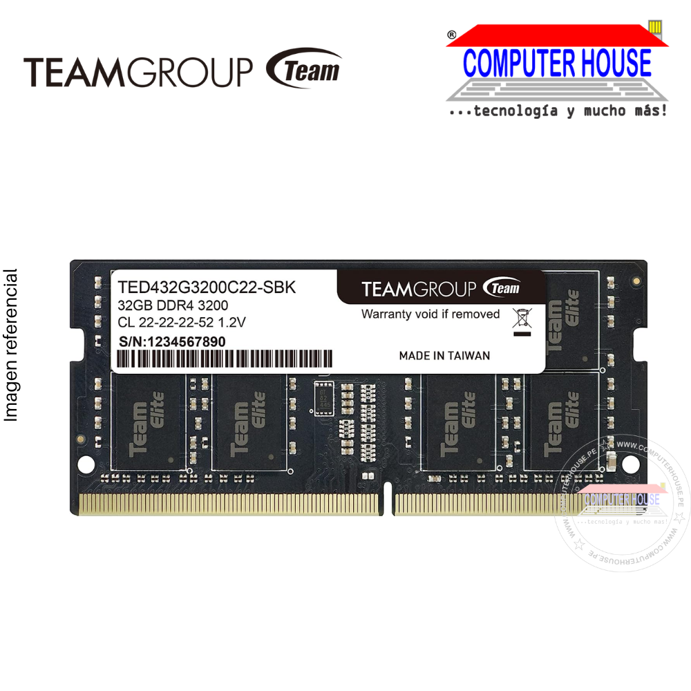 Memoria RAM DDR4 32GB TEAMGROUP SODIMM, 3200MHz, ELITE, CL22, 1.2V