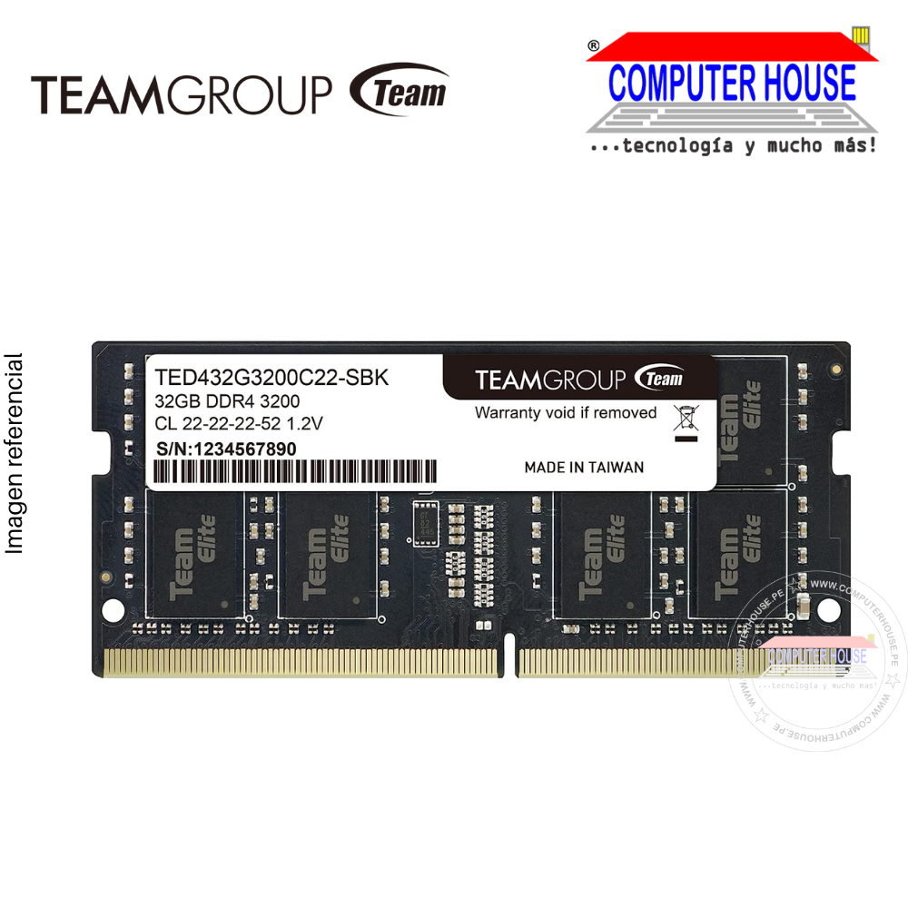 DDR4 SODIMM RAM Memory TeamGroup 32GB, 3200Mhz, Elite.