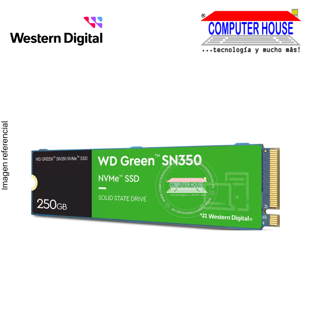 Disco Sólido 250GB WESTERNDIGITAL M.2 NVMe PCIe SN350 (lectura 2400 MB/s, escritura 1500 MB/s, MAXIMO)