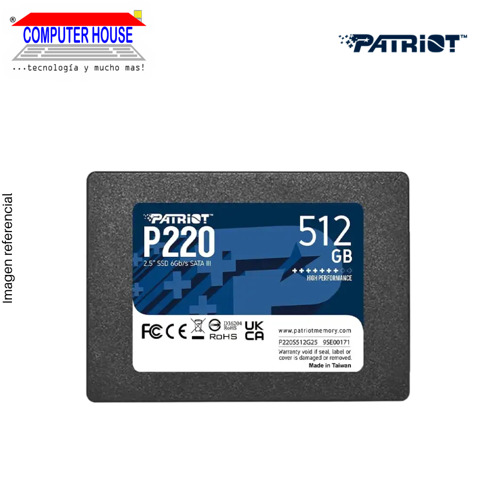PATRIOT 512GB Solid State Drive, P220, SSD 2.5" Sata (Max Read 550MB/s, Max Write 500MB/s). 