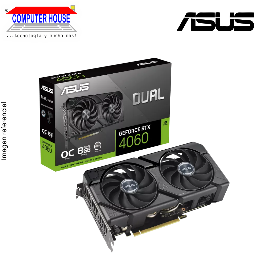 Tarjeta de Video ASUS RTX4060 8GB, GDDR6, EVO OC, Nvidia GeForce, 3xDisplayPort/1xHDMI, 128-Bits.