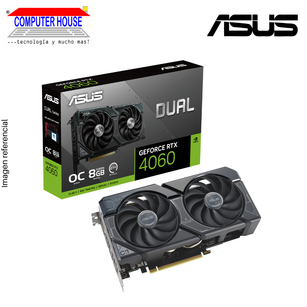 Tarjeta de Video ASUS RTX4060 8GB, GDDR6, OC Edition, Nvidia GeForce, 3xDisplayPort/1xHDMI, 128-Bits.