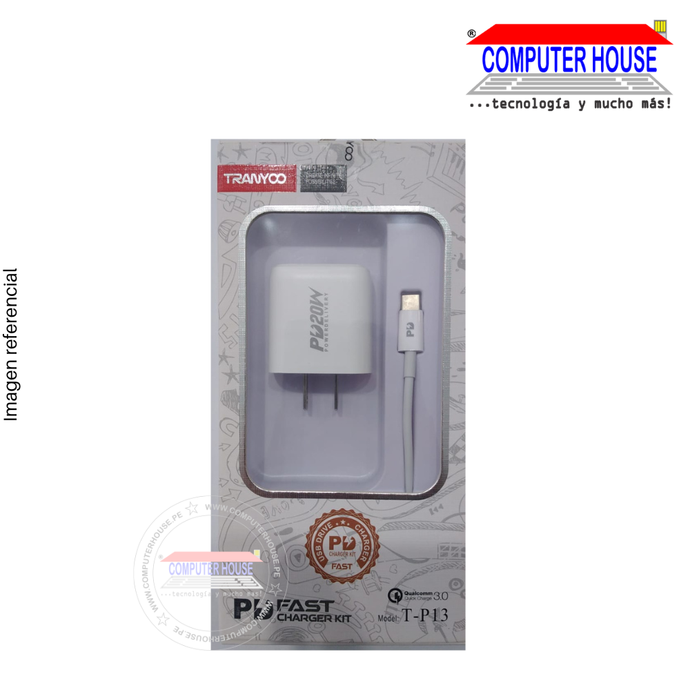 Charger + Cable Type-C to USB-A TRANYCO T-P13, 20W.
