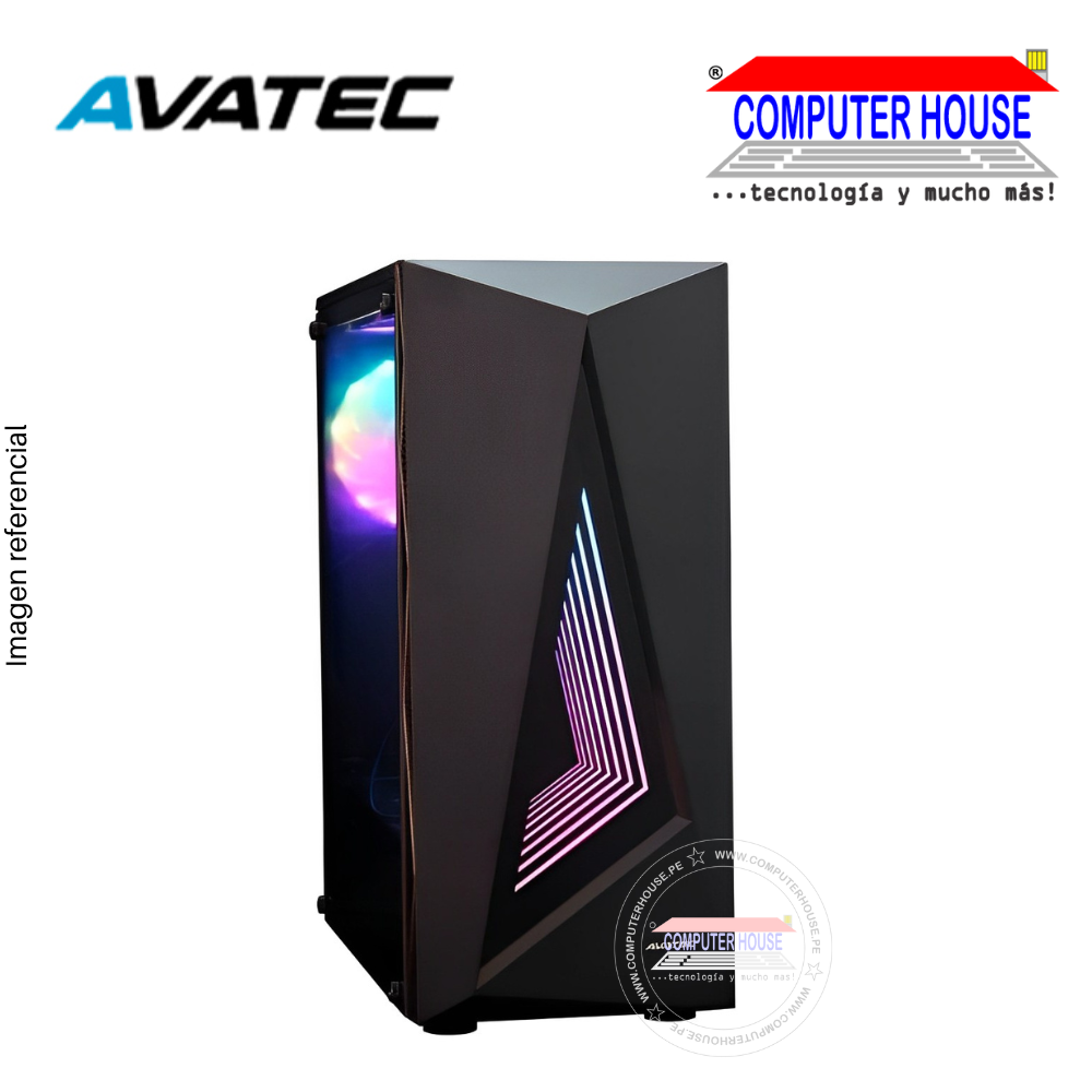 Case AVATEC 5202B, con fuente 550W, Black, Lateral de vidrio , 2 Ventiladores led RGB.