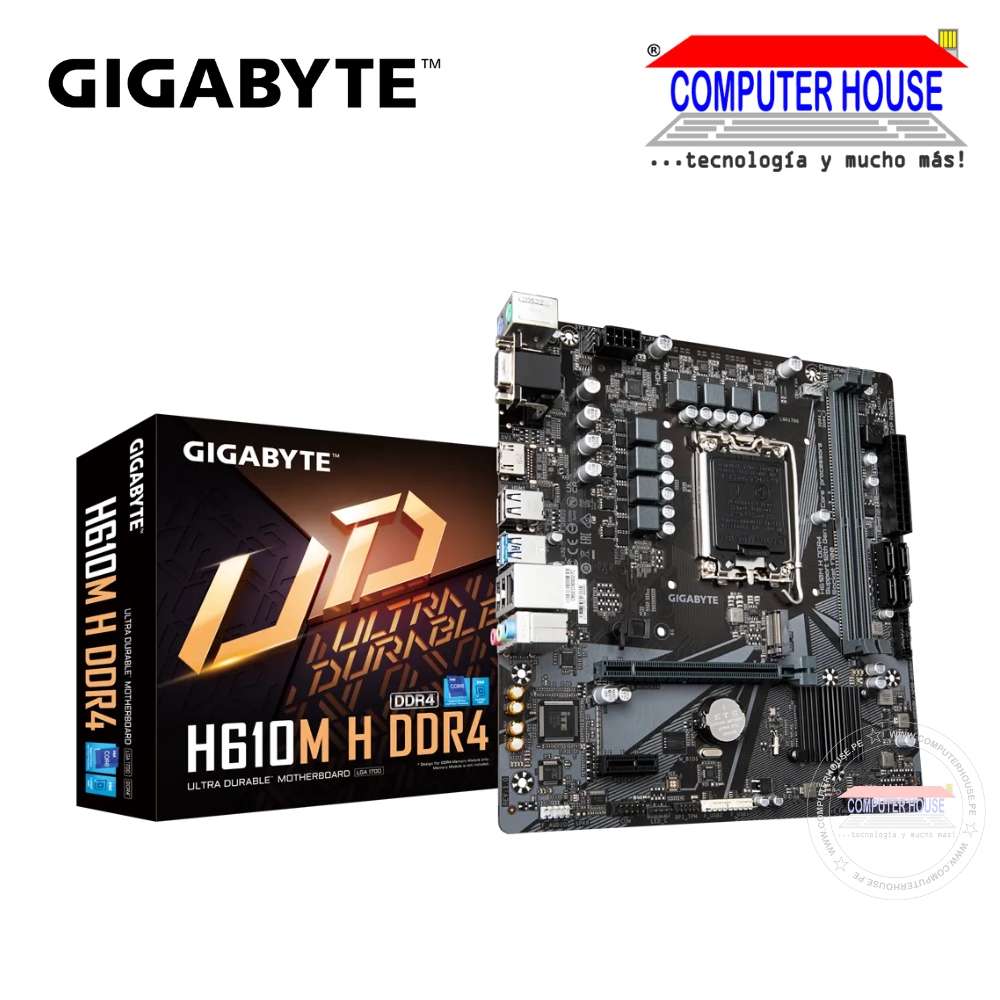 GIGABYTE H610M K Motherboard, DDR4, LGA1700, Micro ATX. Supports 14th, 13th and 12th Generation Intel Processors, 2 x Memory Slots. 