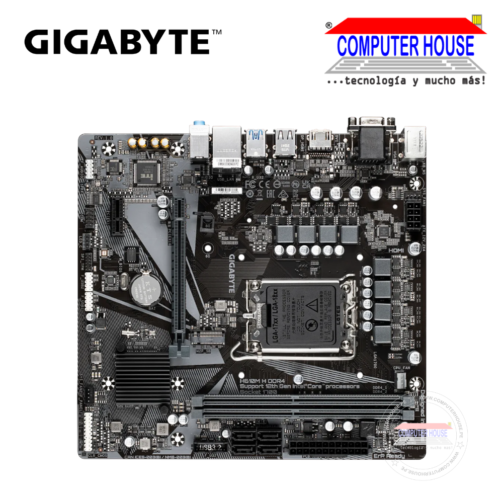 GIGABYTE H610M K Motherboard, DDR4, LGA1700, Micro ATX. Supports 14th, 13th and 12th Generation Intel Processors, 2 x Memory Slots. 