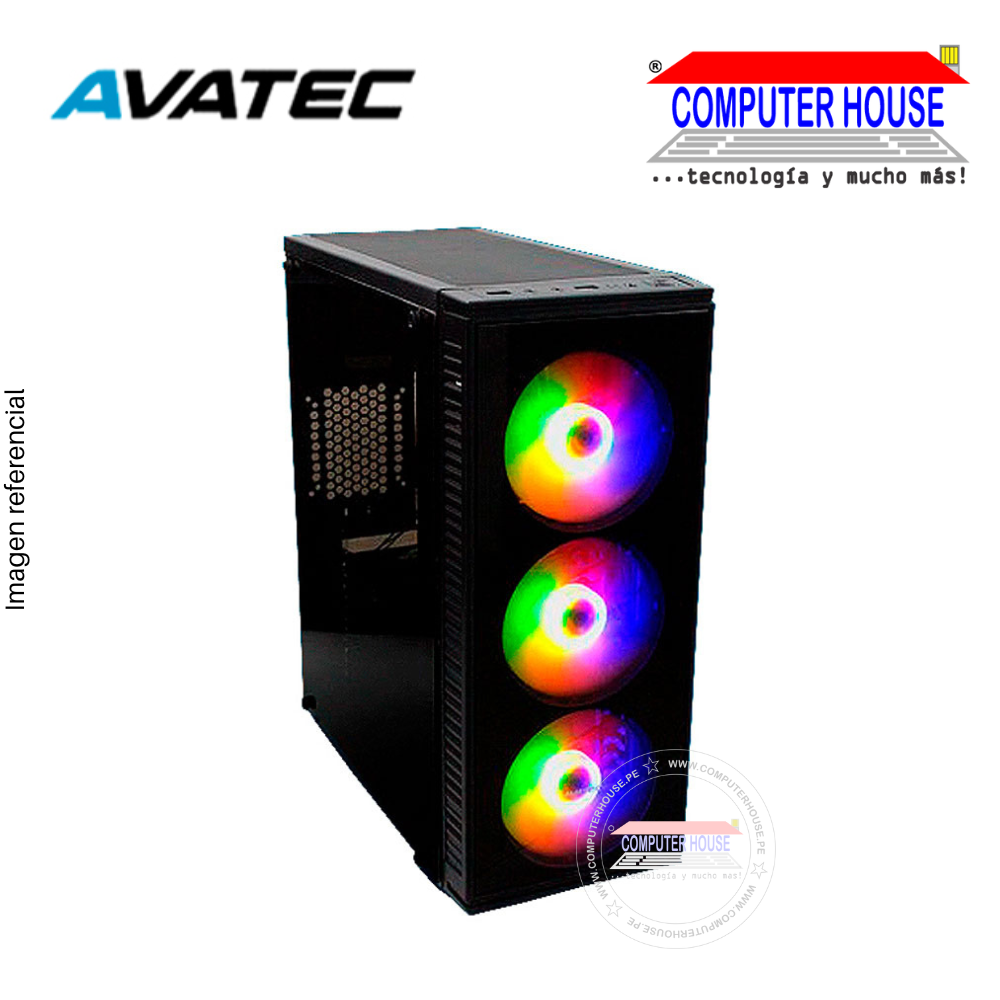 Case AVATEC 4903B, with 450W power supply, tempered glass, black, Cooler 12cm 